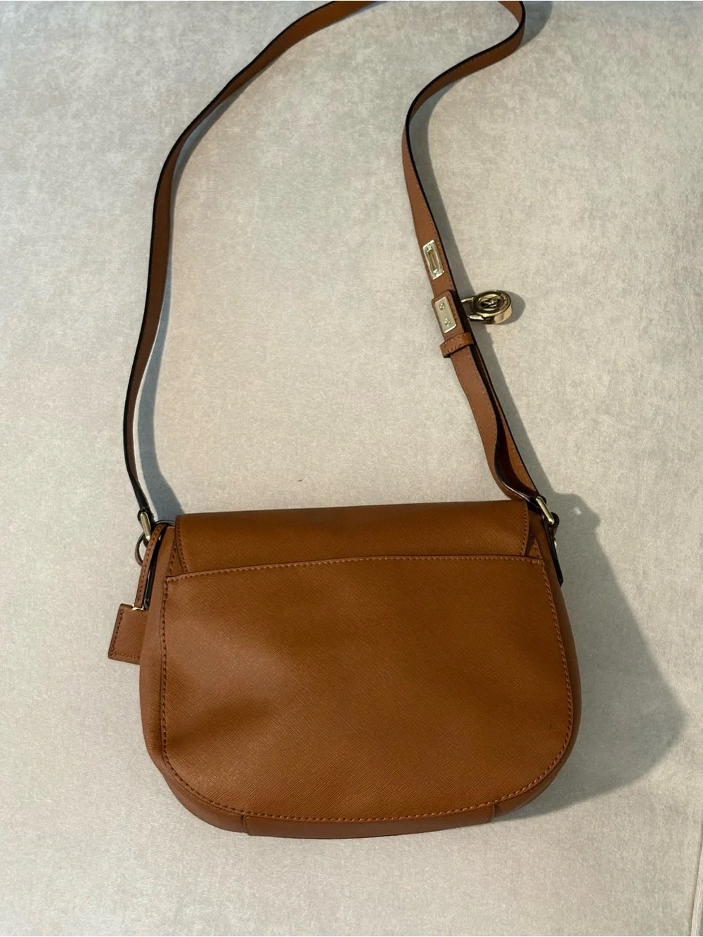 MICHAEL KORS Saddle Crossbody in Cognac Brown with Gold Hardware